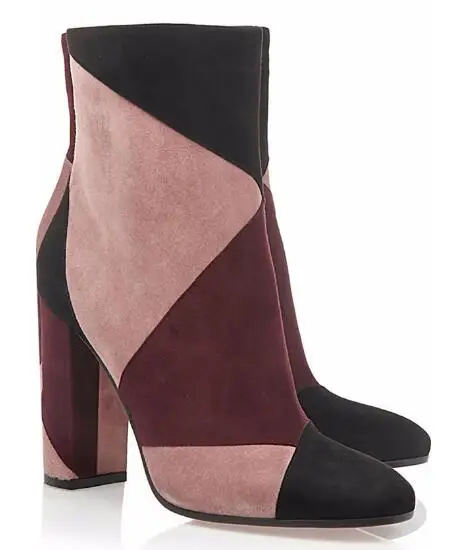 

Special woman mixed-colors high heel ankle boots Fashion round toe chunky heel short boots Spring and autumn short boots