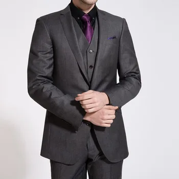 

Charcoal Slim Fit 2017 Mens suits Tuxedo Custom Made Groom Men Suit Notch Lapel Two Buttons terno masculino ( jacket+Pants+vest)