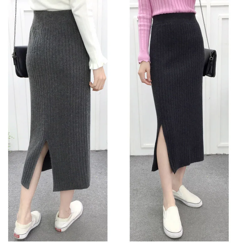 wool skirt grey black