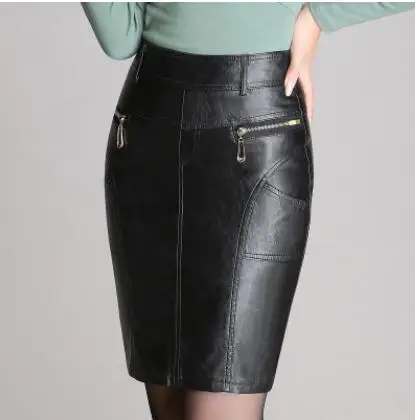 

New Spring Autumn Womens High Waist Pu Leather Pencil Skirts Female Ol Skirt Black Zipper Casual Leather Skirt Saia S/5Xl J2572