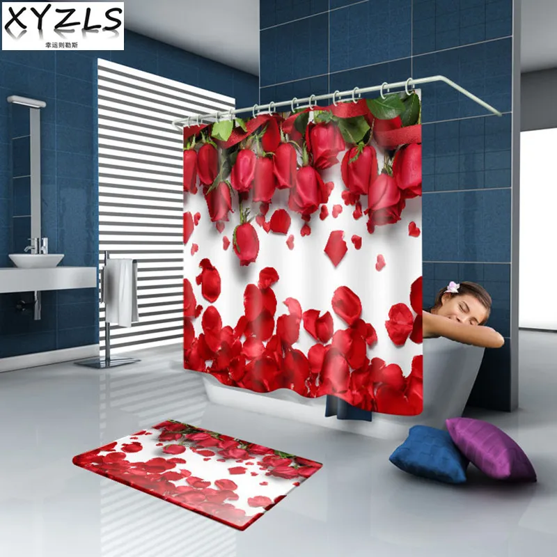 

XYZLS Brand High Quality New Luxury Butterfly / Red Rose 3D Waterproof Shower Curtain Bathroom Polyester Curtains