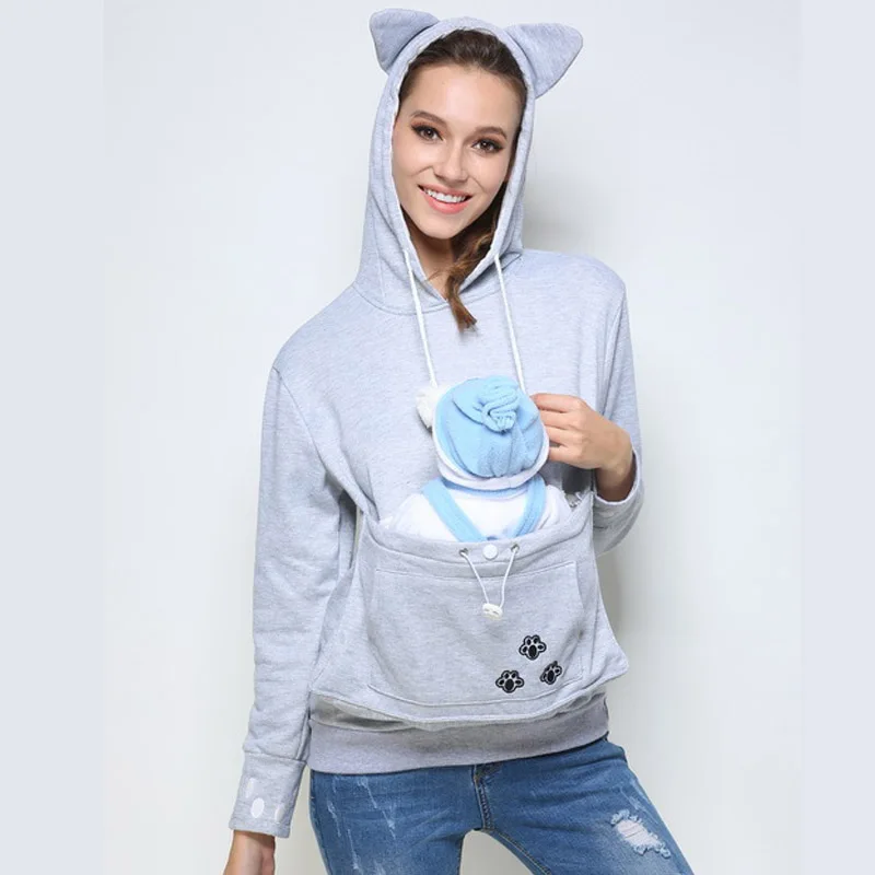 

2018 Keep Warm Large Pocket Cuddle Pouch Dog & Cat Pet Dual-use Women's Hoodies Multi-functional Kangaroo Hoodies Baby Sleeping