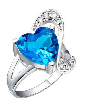 США Ulove серебро Цвет комплект ювелирных изделий Rhinestone фианит Голубой ожерелье в виде сердца кольца День рождения Свадебные подарки T269