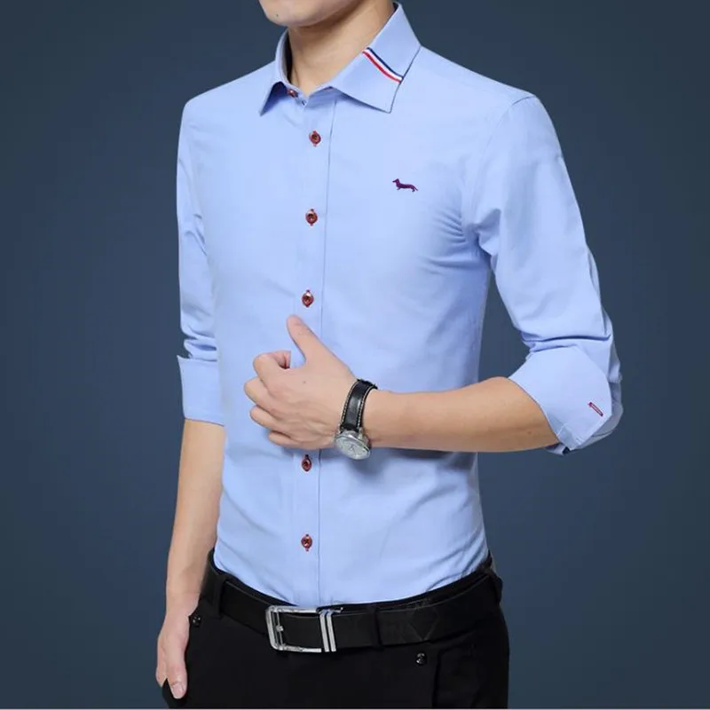 

2017 New spring casual Business men blouse slim fit embroidery cotton solid long sleeve blouses Traditional Chinese Clothing