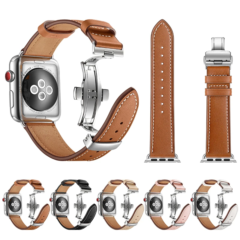For Apple iWatch Newest Genuine Leather Butterfly Buckle Watch Band Strap For Apple Watch Series 1 2 3 4 38mm 42mm 40mm 44mm