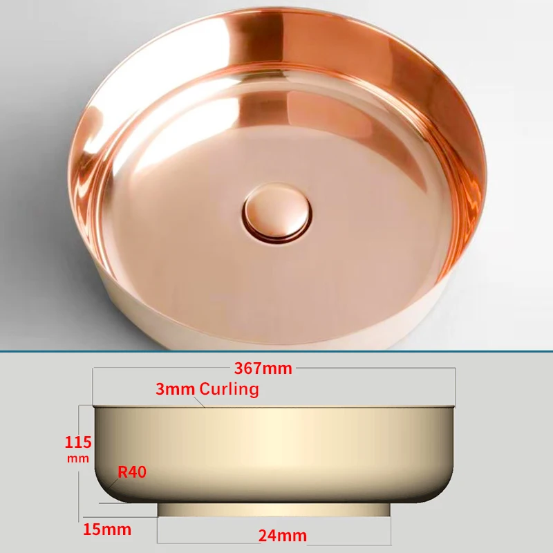 Твердая латунь раковины для ванной комнаты 367*367*115 мм роскошный частный шик блестящие розовое золото сосуд раковины AM810