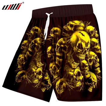 

UJWI Men's Casual Shorts Summer Print Gold Skull Board shorts Man Bodybuilding Fitness Knee Length Boxers Trousers Big Size 5XL