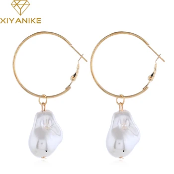 

XIYANIKE 2019 Trendy Korea Simple Design Gold Drop Earrings Geometric Irregular Natural Freshwater Pearl Earrings for Women E364