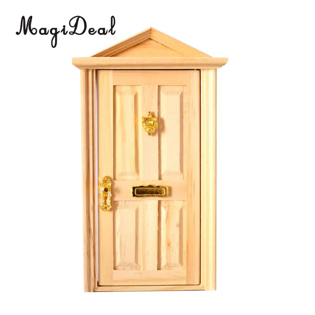 MagiDeal 1/12 Dolls House Miniature Wooden Steepletop Door with Hardware for Dollhouse Bedroom Acce Pretend Play Cute Toy 9x18cm