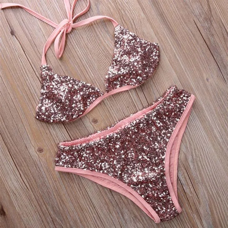 Mode Sequined Women Sexy Bikini European New Arrivals Halter neck