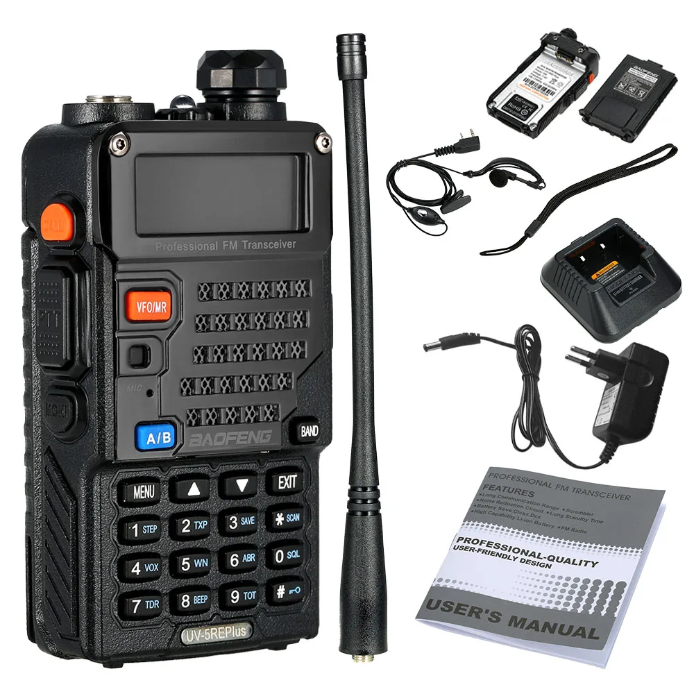 Baofeng 5RE plus 5 Вт Радио рация VHF UHF 136 174 МГц 400 520 черный цвет двухстороннее радио