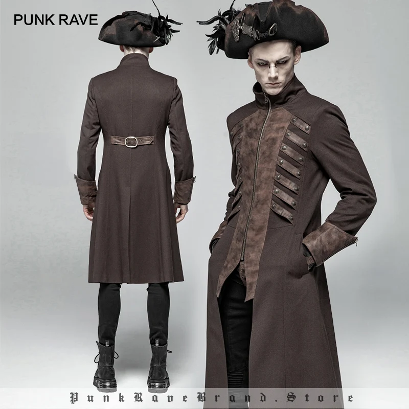 

PUNK RAVE Men's Steampunk Mid-length Jacket Coats Gothic Fashion Men Performance Party Club Coat Stage Perform Male Cool Jacket