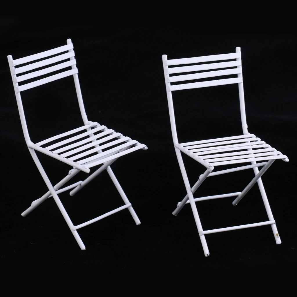 1/12 Scale White Round Table Chairs Furniture Set for Dollhouse Balcony Garden
