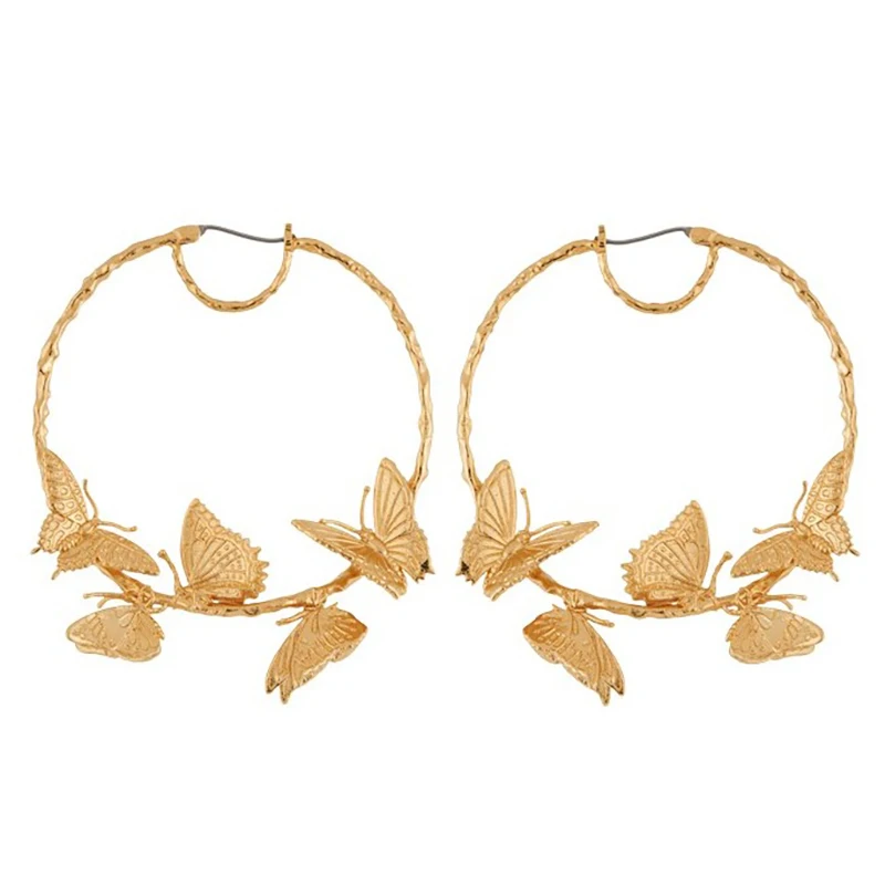 SRCOI серьги-кольца из сплава с бабочкой, увеличенные креативные Золотые круглые роскошные женские серьги-кольца Huggie в богемном стиле, Новинка - Metal Color: Gold