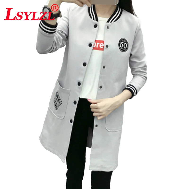 

2018 New Spring/Autumn Fashion Women Baseball clothing Casual Single-breasted Medium long Coat Long sleeve Slim yards Coat T389