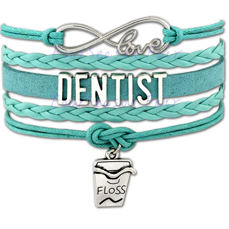 Custom Infinity Love Dentist Bracelet Dental Floss Charm Gift for