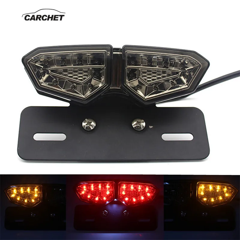 

CARCHET 12V Motorcycle double LED Tail Light Turn Signal lights Rear Brake Taillight lamp with Metal bracket Universal DualLED