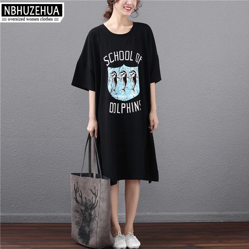 NBHUZEHUA 7G585 4XL 5XL 6XL Женская длинная футболка с коротким рукавом Kawaii принтом дельфина
