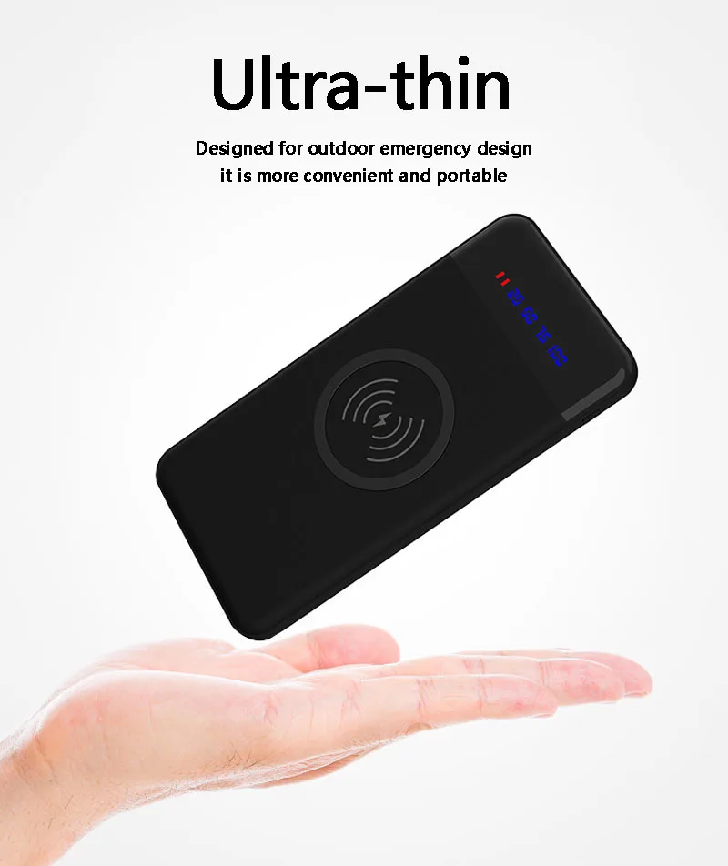 

Power Bank 20000mAh 10000mAh Portable Ultra-thin Wireless charging Powerbank battery powerbank Polymer External Battery Pack