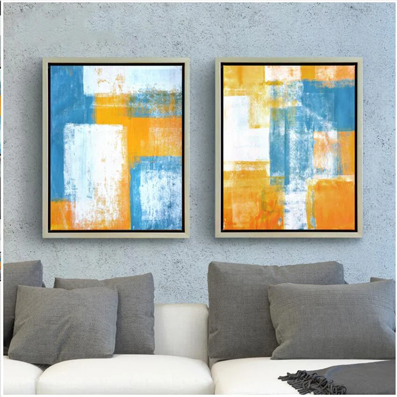 

Europe Artist Hand-painted Modern Abstract Blue and Orange Oil Painting On Canvas Abstract Oil Picture for Wall Decoration