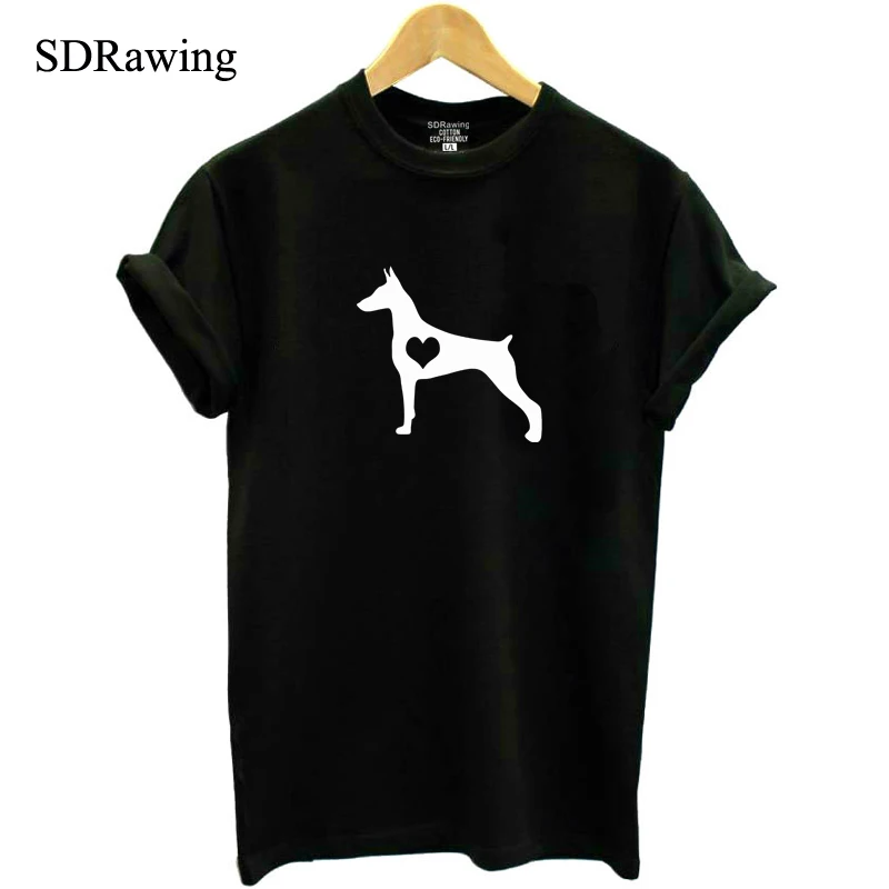 

Doberman Pinscher Heart Dog print cotton T Shirt for man dog lover funny hipster tees shirt summer tops drop ship