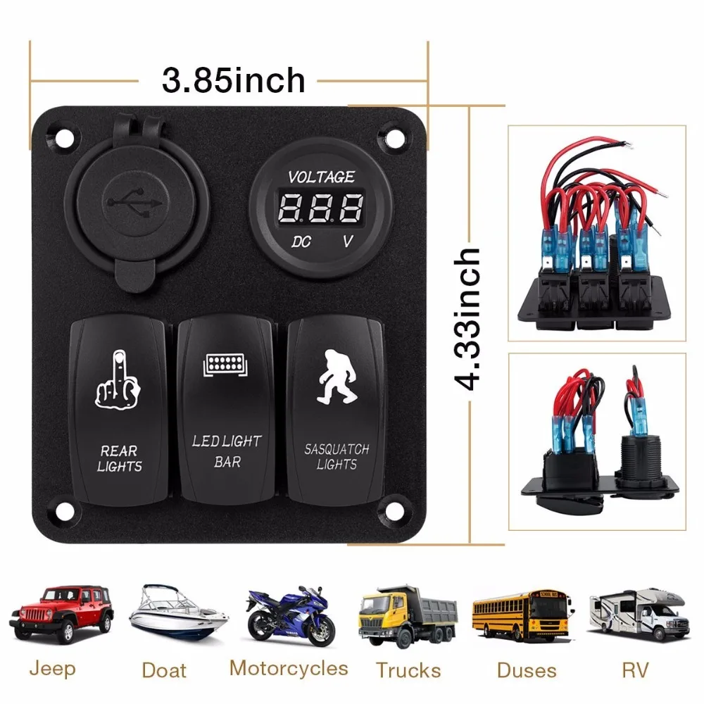 DC 12 V-24 V 3 банды перекидной переключатель выключатель Панель Водонепроницаемый Цифровой вольтметр+ Dual USB Мощность Зарядное устройство синей подсветкой Управление Панель