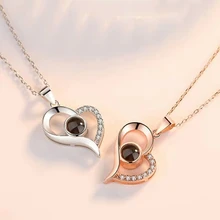Rosa ouro mapeamento colar 100 idiomas eu te amo projeção pingente colar romântico amor memória casamento colar