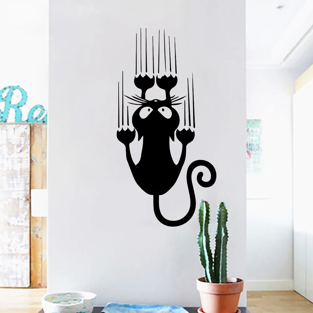 Виниловые наклейки на стену в мультяшном стиле с кошкой для детской комнаты, аксессуары для украшения стен, художественные наклейки на стену