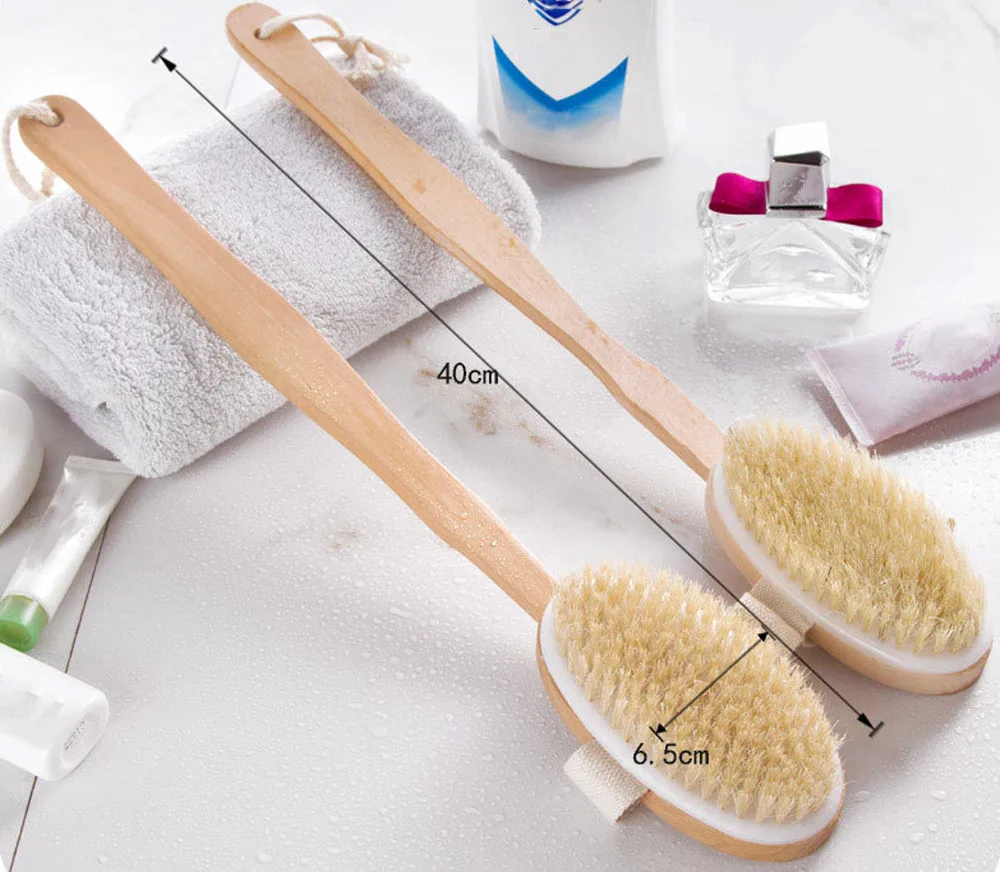 

New Dry Brushing Qualified Shower Brush Boar Bristles Soft Bath Brush Exfoliating Body Massager with Long Wooden Handle #10