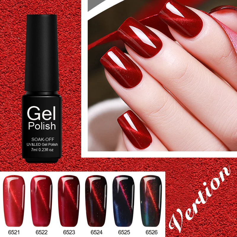 Verntion 6 Colors Lucky Red Cat Eye Gel Polish Semi Permanent
