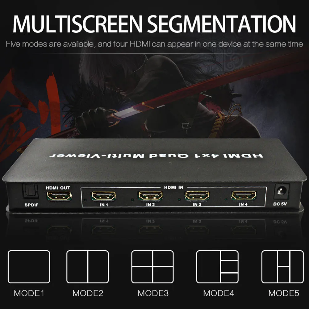 

HDMI 4x1 Quad Multi-viewer Support Seamless Switch HD Video Splitter Compatible HDMI 1.3a HDCP 1.2 XXM8