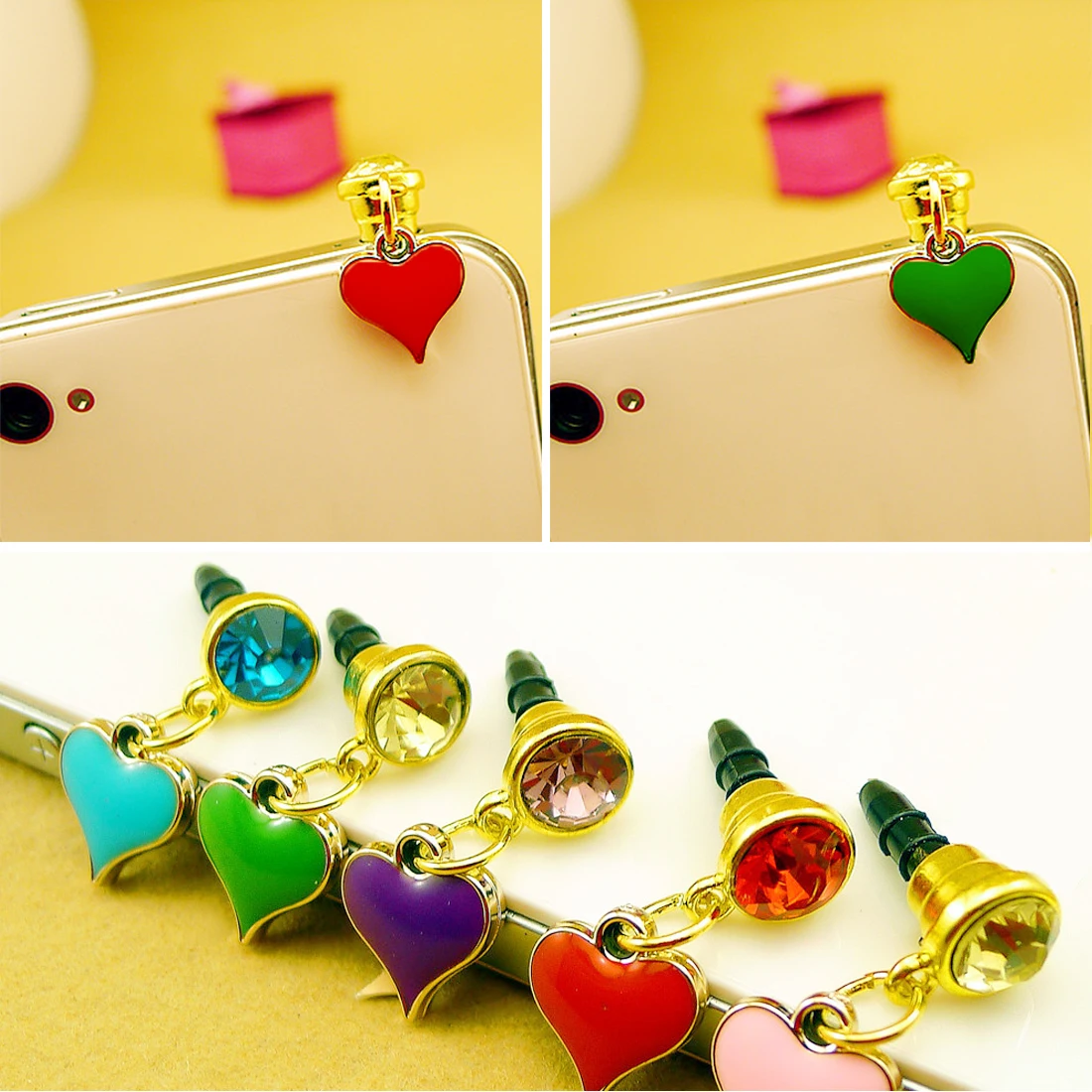 

Marsnaska Mini 3.5mm Earphone Jack Heart shanpe Cellphone Audio Headphone Anti Crown Dust Plug Phone 3.5mm AUX port Stopper
