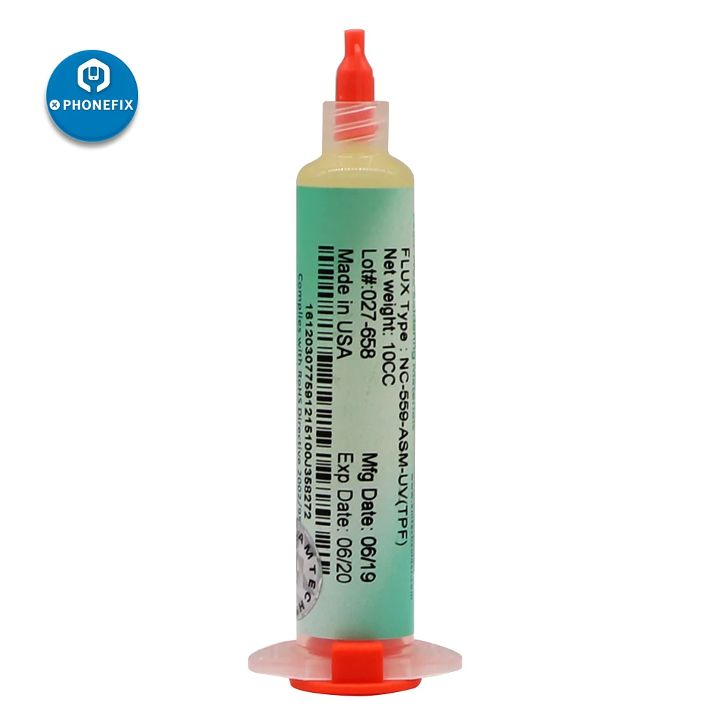 PHONEFIX Original AMTECH Unleaded NC-559-ASM BGA Soldering Tin Cream+Syringe Push+Needle Head for Phone PCB Welding Low Residue