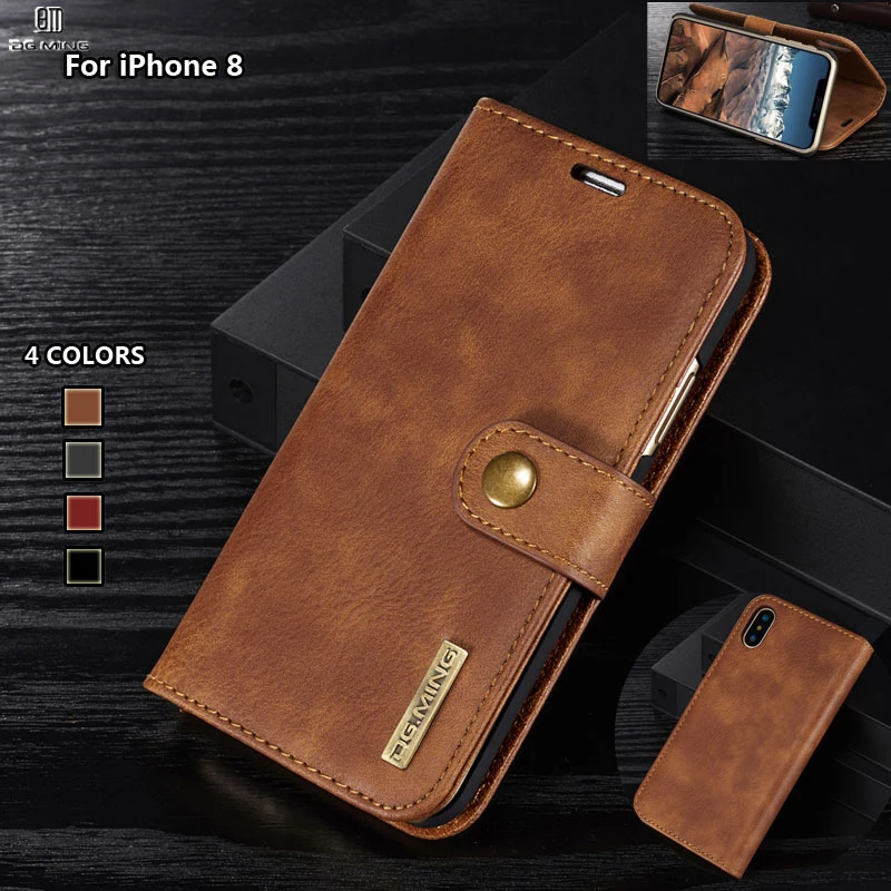 DG Ming Flip Case Luxury Genuine Leather Multi Folded Wallet Cover for Iphone 8/X Magnetic Hand Bag Case 2 in 1 Coque Fundas best iphone cases