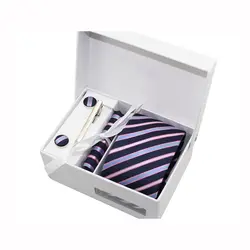 2018 Новый Стиль 7 см галстуки для Для мужчин полосатые галстуки Комплект Запонки карман квадратный платок носовой платок костюм набор