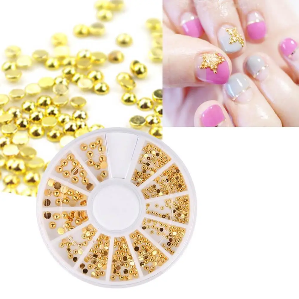Gold Nail Art Decoration Tips Metal Beads Rhinestone Jewelry Shinning Decor Manicure | Красота и здоровье