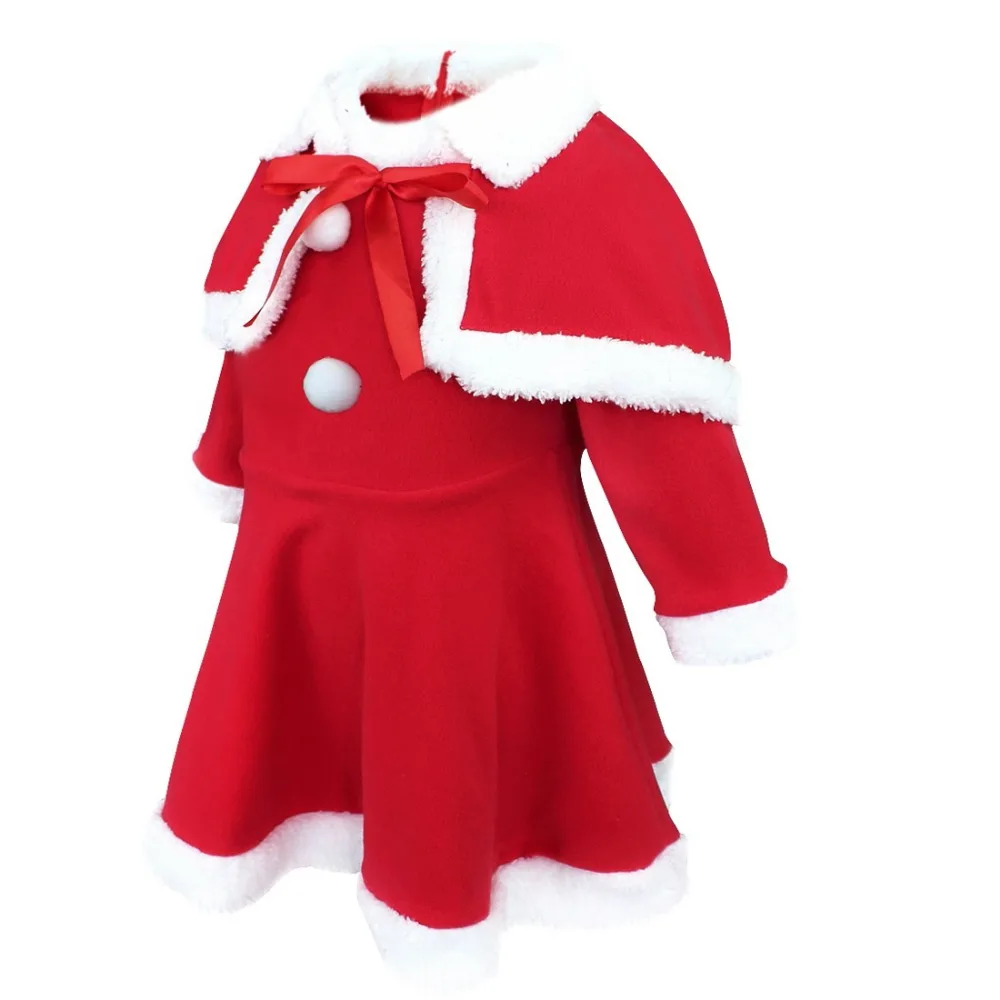 Kids Girls Christmas Dress Santa Claus Cosplay Costume Dress with Shawl Hat Outfits Christmas Costumes for Girls Kids Clothes