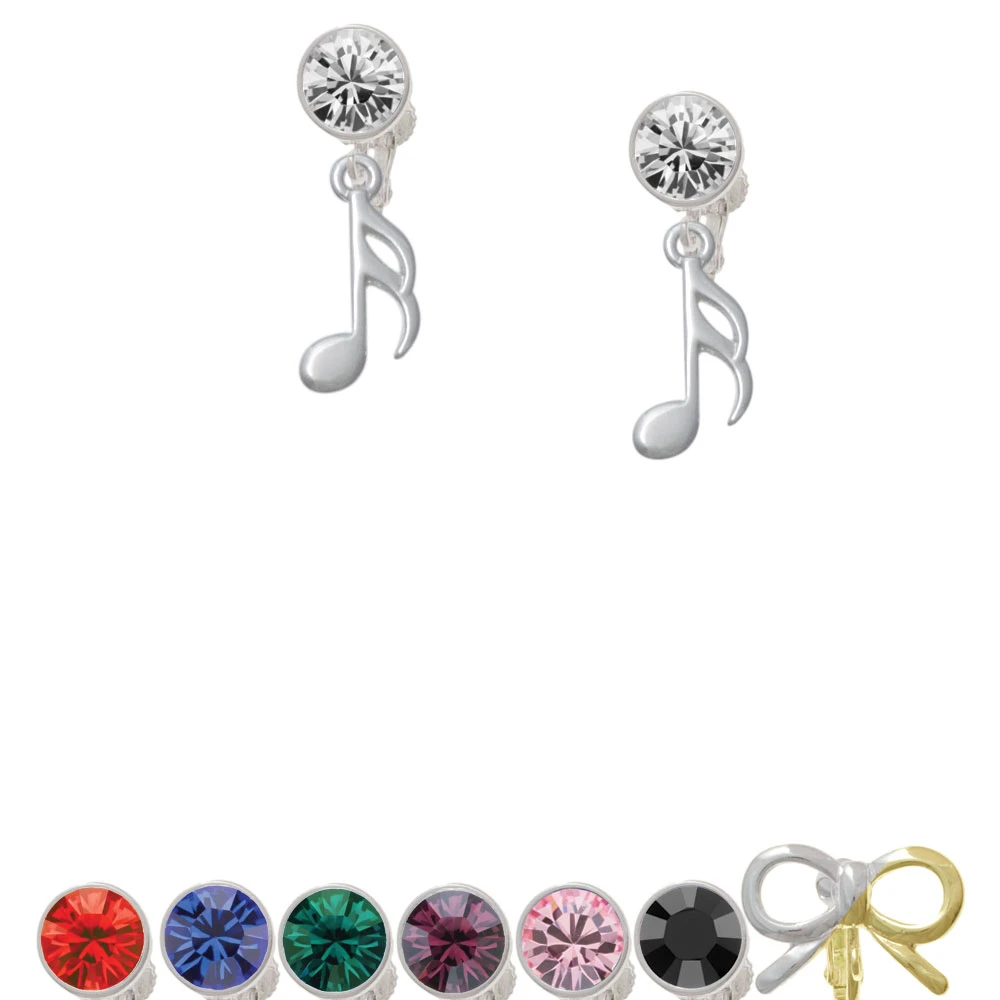 Sixteenth Note Crystal Clip On Earrings