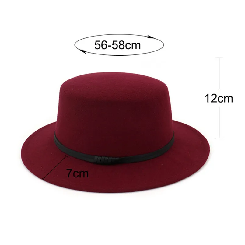 Fashion Unisex Wide Brim Wool Caps Belt Felt Flat Top Fedora Hat Party Church Trilby Hats Cap For Women And Men 30DE05 (7)