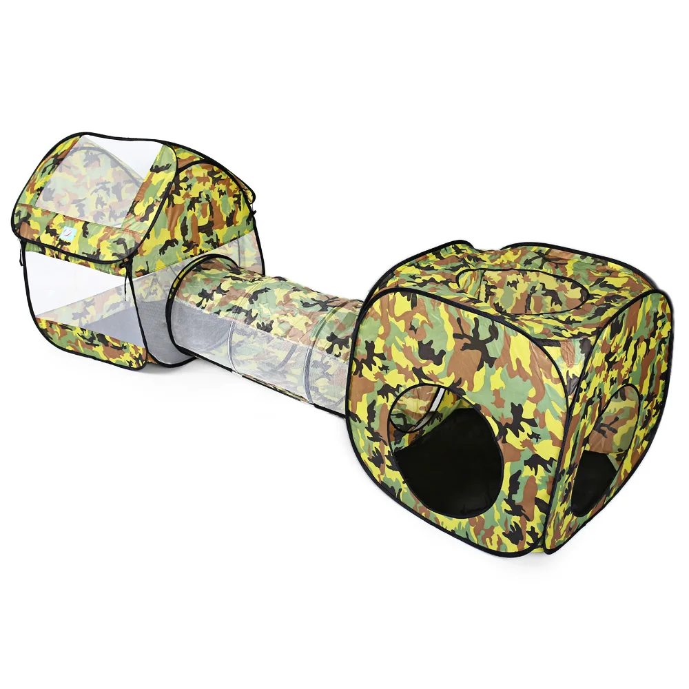 

Brand New 3 In 1 Tunnel Tent Portable Folding Camouflage Pop Up Tunnel Tents Children Cubby Play House Hut 230*70*85cm Toys Tent
