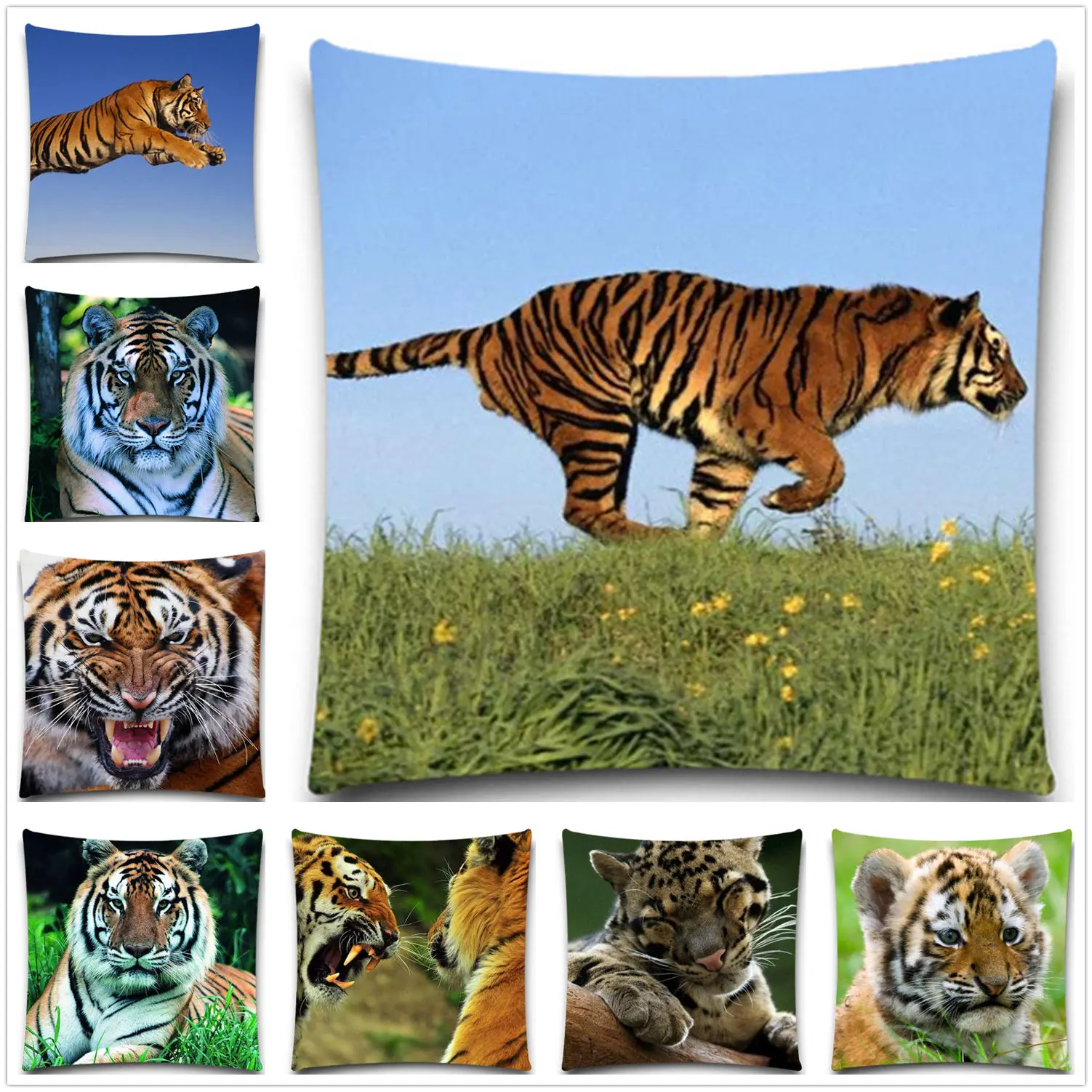 Cotton Polyester Cushions Tiger pattern Decorative Pillow Covers