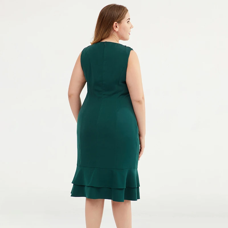 Buykud Sleeveless Solid Loose Vestidos Fashion Green Sleeveless Slit Hem Dress Party Robe Femme 2019 Plus Size L-3XL (3)