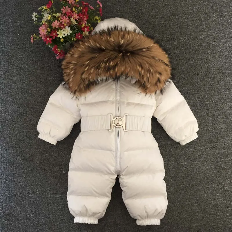 

Baby Jumpsuits Boys Girls Winter Overalls Baby Rompers Duck Down Jumpsuit Real Fur collar Children Outerwear Kids Snowsuit