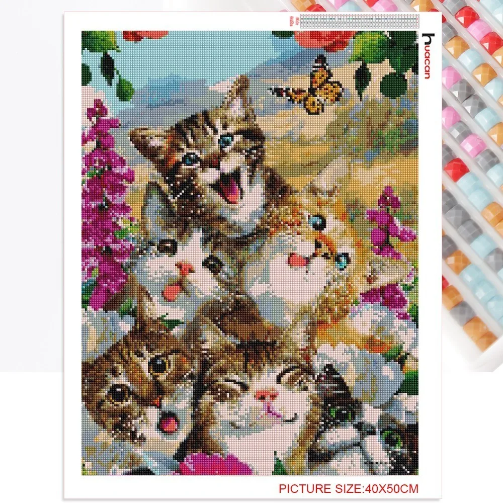 Huacan Diamond Painting Cat Kit Diamond Embroidery Full Square/Round Diamond Mosaic Animal New Arrival Home Decoration