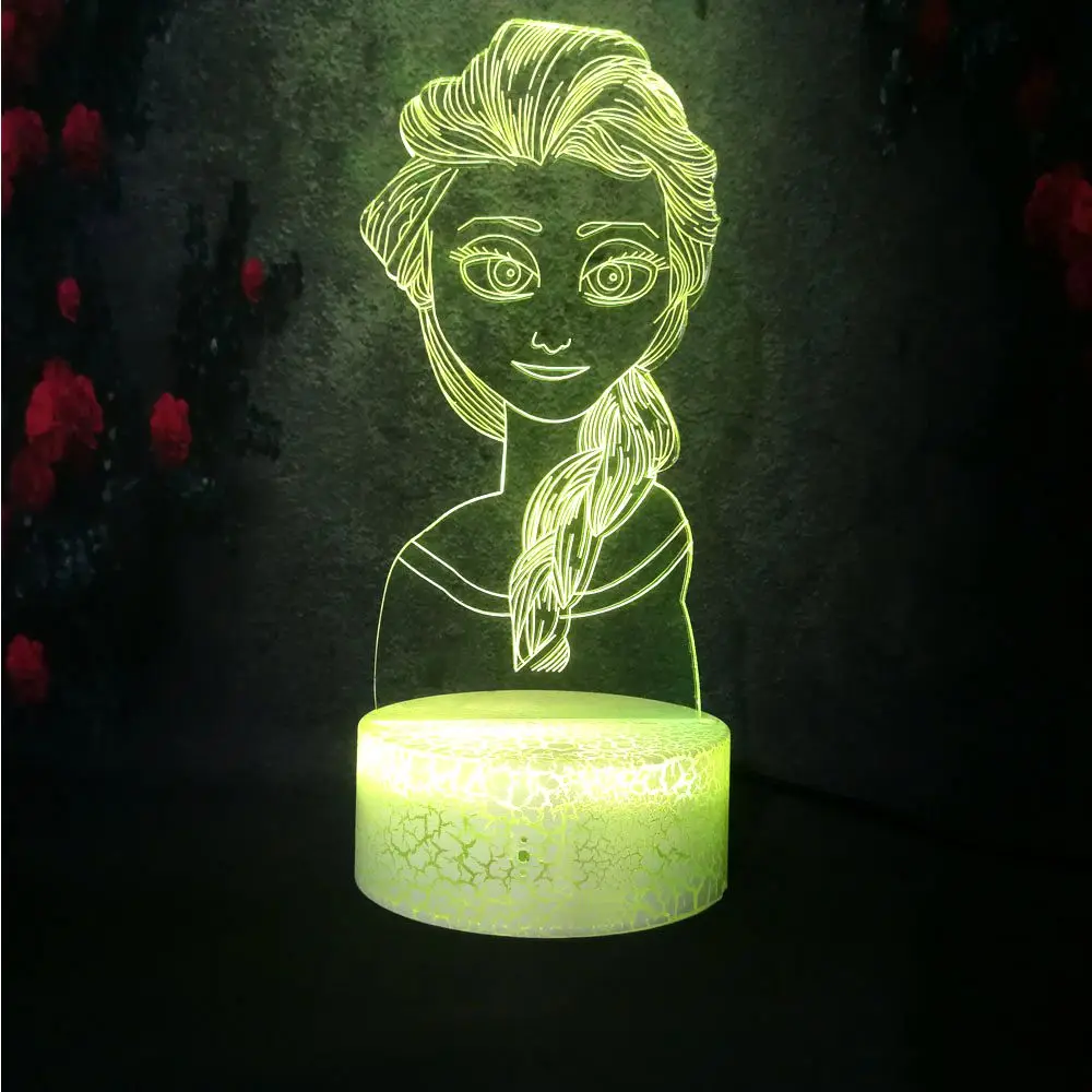 3D LED Crack Night Light Cute Girl Gift Elsa Lava Lamp Snow Queen Figure Lampara Touch Change Bedroom Christmas NewYear Gift DIY