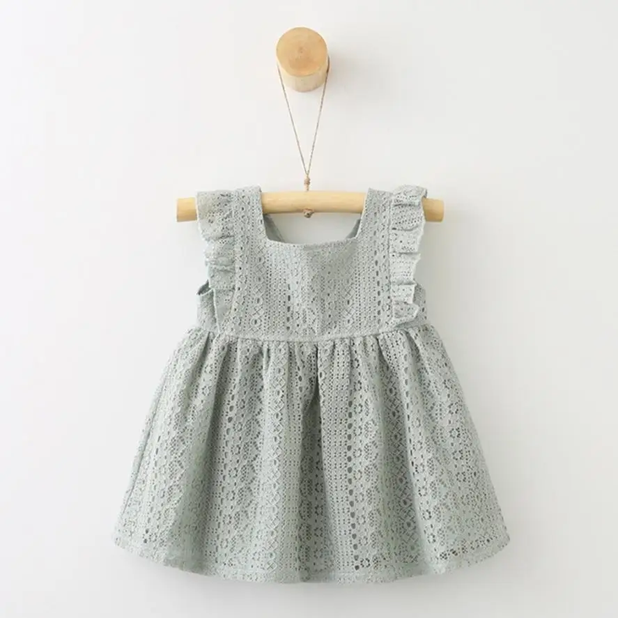 2018 TELOTUNY Children Infant Kid Girls Lace Ruffles Princess Button Hollow Dress Clothes 0426 | Детская одежда и обувь