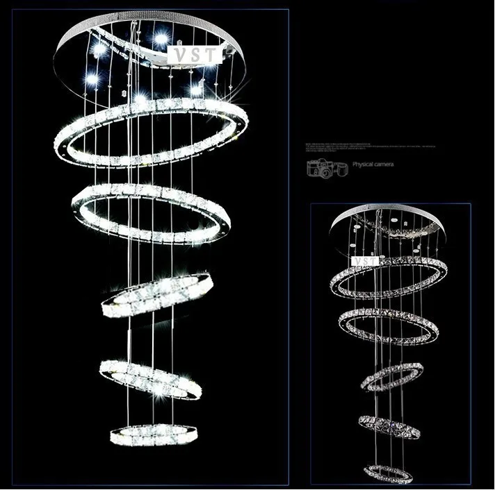 5 круг кольцо современная мода этаже гостиная LED Потолочные светильники творческие вилла длинные винтовая лестница огни роскошные лампы