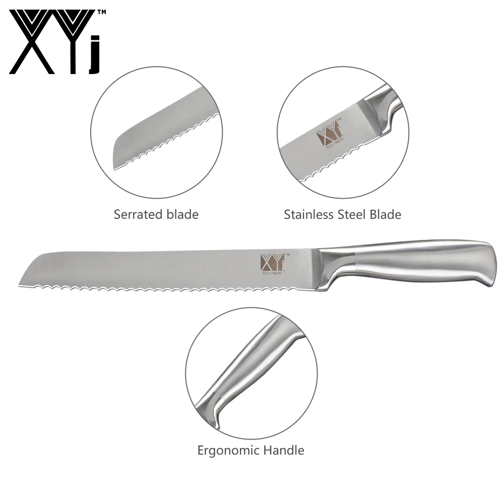 XYj кухонный нож из нержавеющей стали 8 дюймов зубчатый нож для хлеба из нержавеющей стали острое лезвие Удобная ручка нож для приготовления хлеба