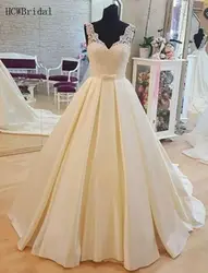 Vestido De Casamento 2019 без спинки трапециевидный кружевной топ простое свадебное платье атлас на заказ дешевое свадебное платье халат De Soiree