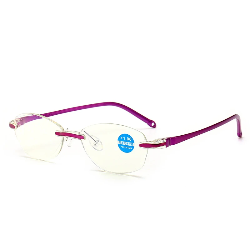 Hindfield Сверхлегкий очки для чтения Для женщин анти-Blu-ray очки TR90 закончил Читать очки старик без оправы+ 100-400 O674 - Цвет оправы: Фиолетовый